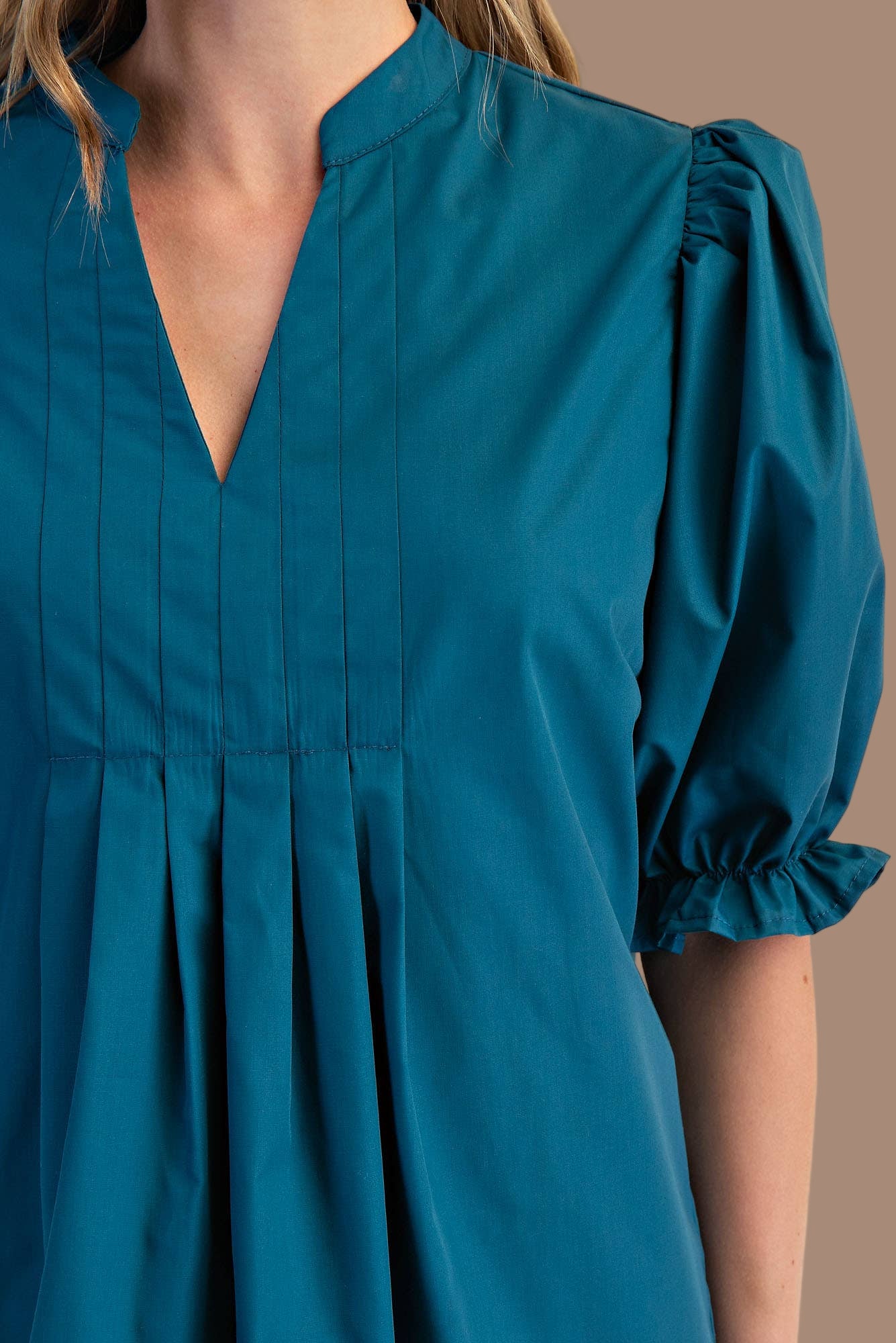 Teal V-Neck Puff Sleeve Top