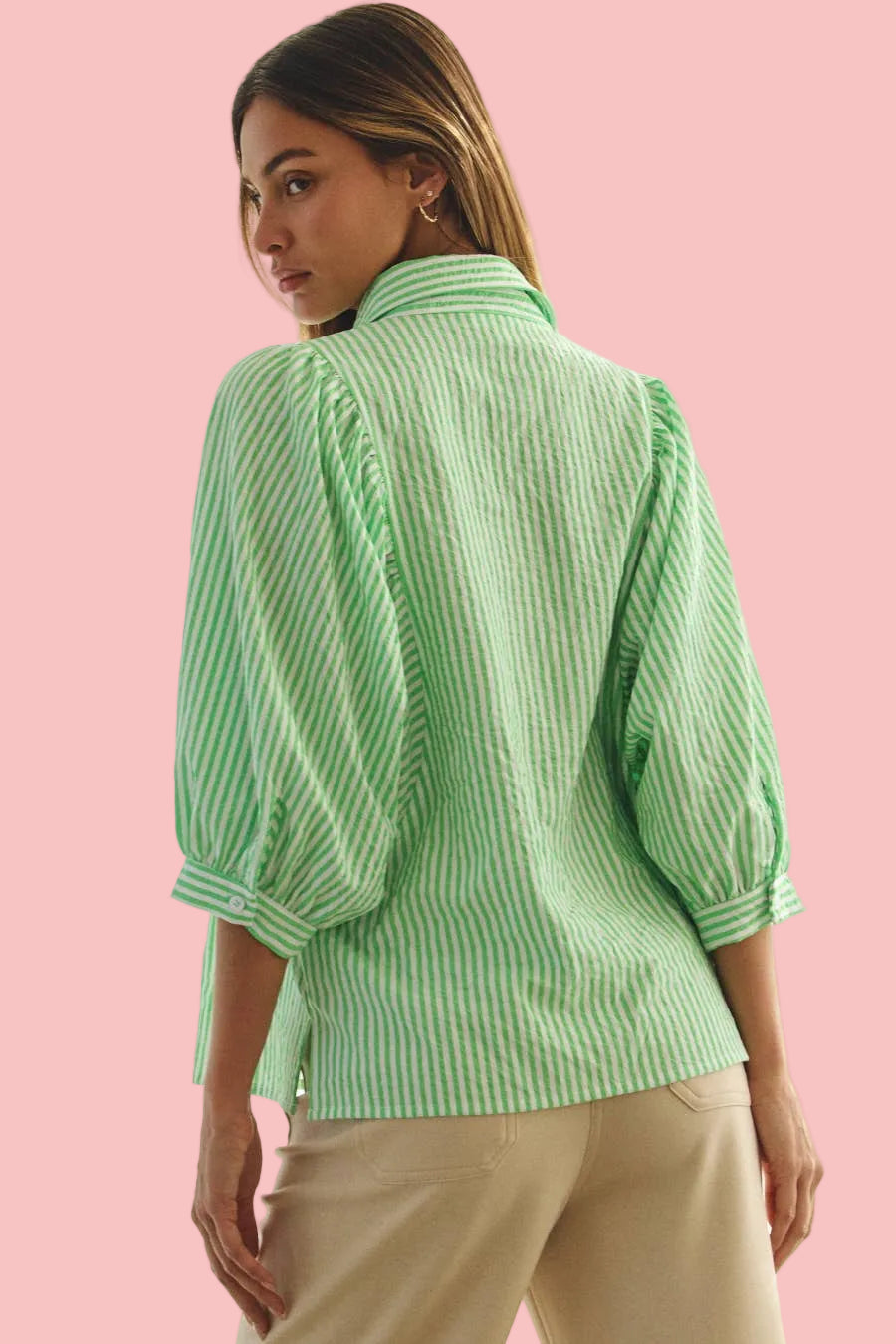 Key Lime Striped Button Down Top