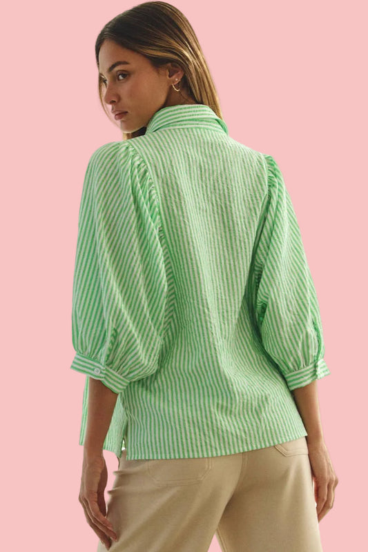 Key Lime Striped Button Down Top