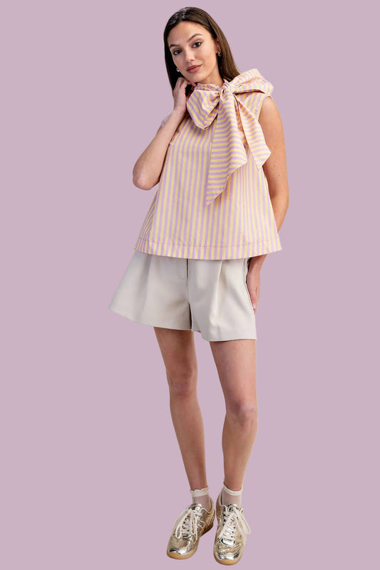 Lavender Tie Neck Sleeveless Stripe Top