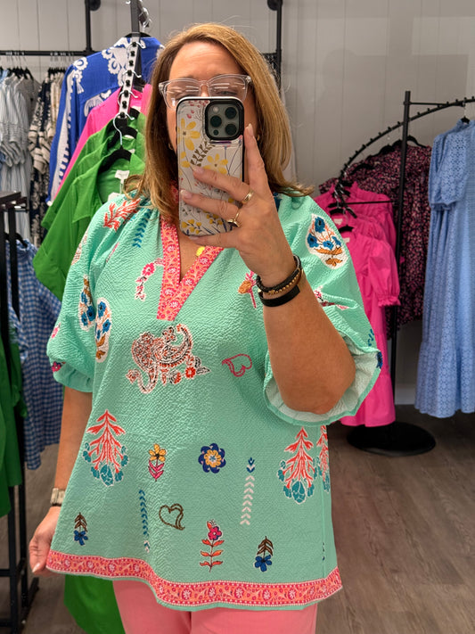 Floral Mint Mix Top