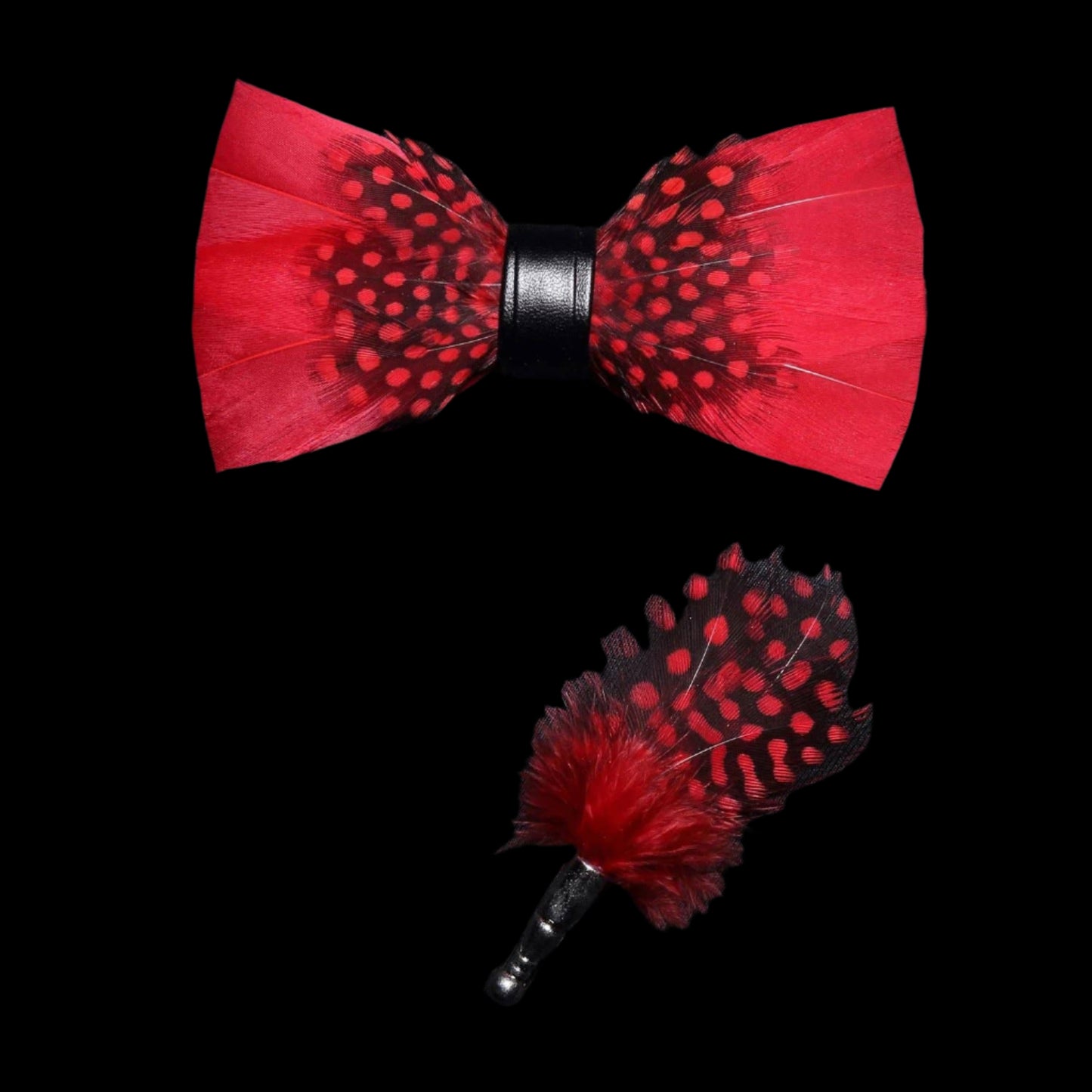 Handmade Red Polka Dot Feather Bow Tie