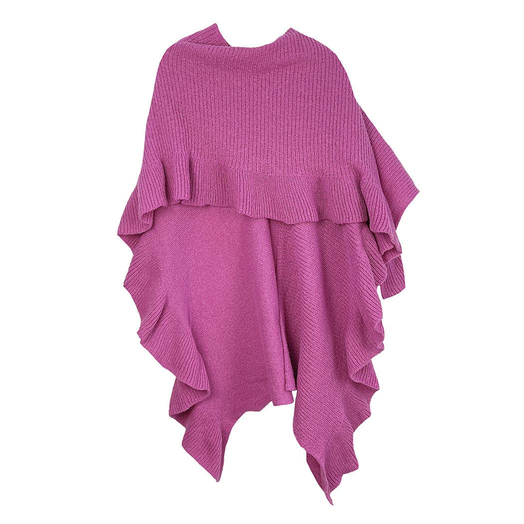 Pink Ruffle Sleeve Knit Reversible Ruana