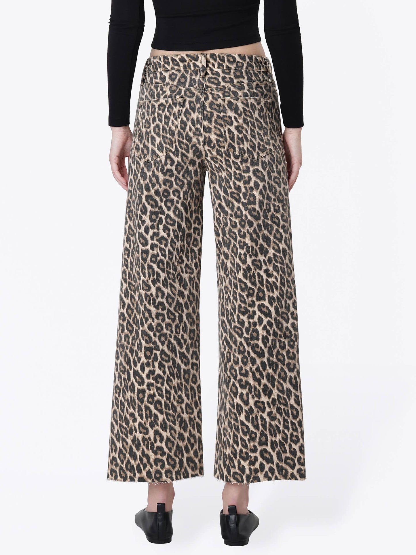 High Rise Animal Print Crop Wide Leg Jeans