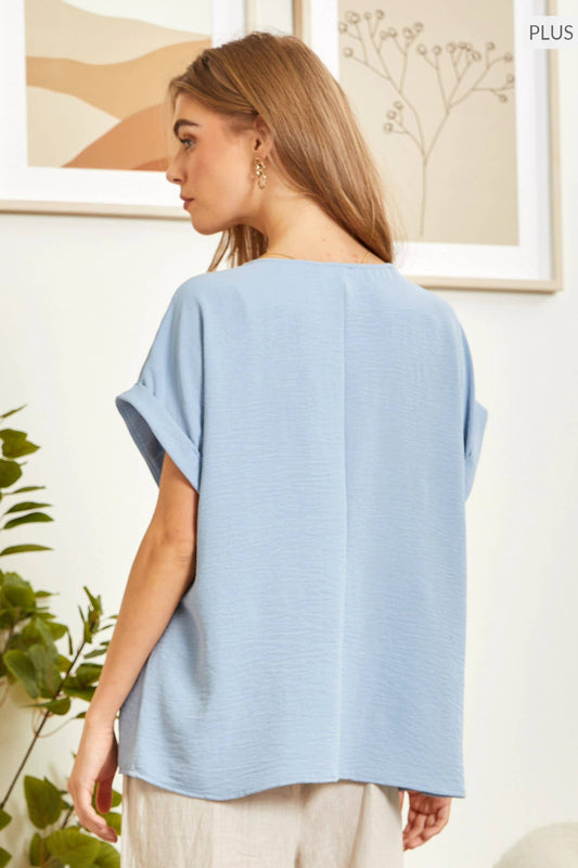Chambray Solid Colored Blouse