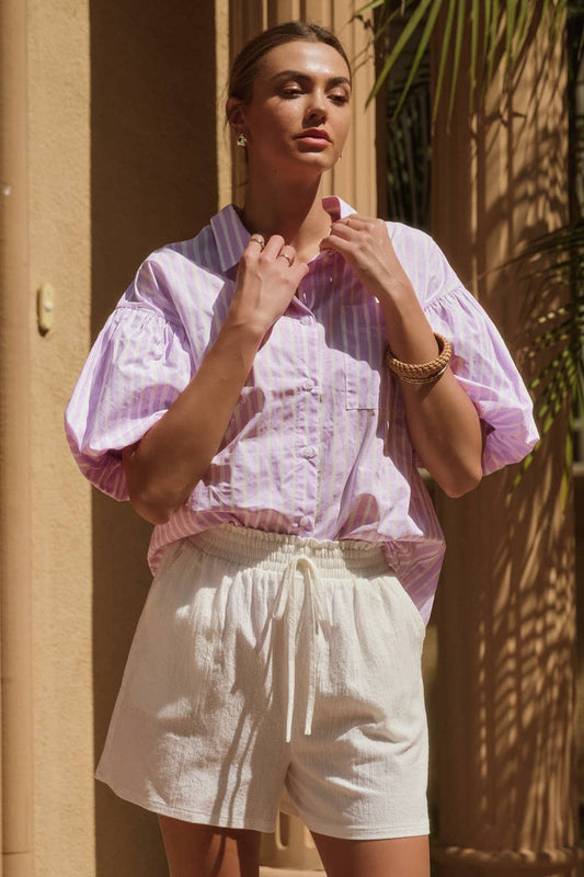 Lavender Striped Poplin Button Down Shirt