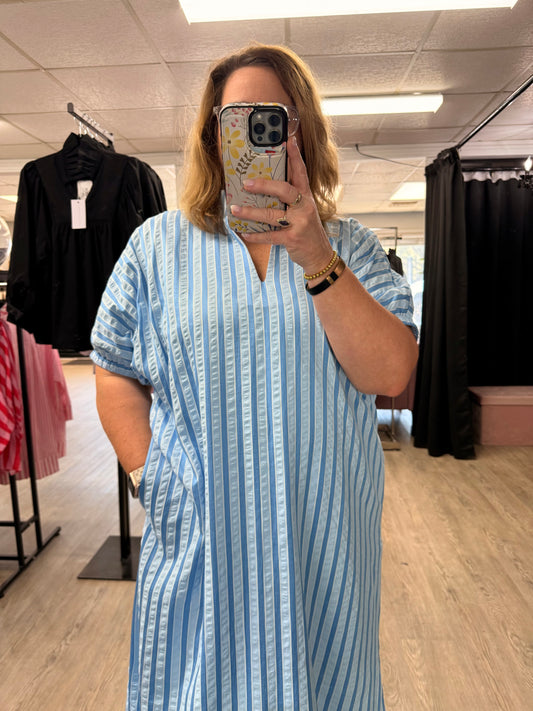 Blue Skies Striped Midi Dress