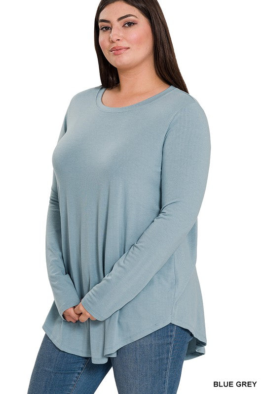Blue Gray L/S Round Neck Top