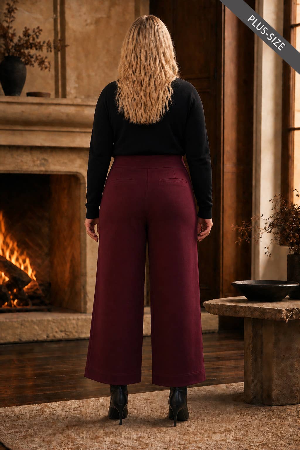 High Rise Bordeaux Wine Twill Wide-Leg Pants