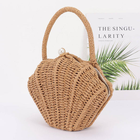 Khaki Shell Bamboo Clutch