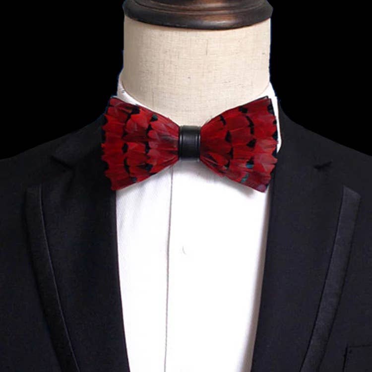 Handmade Feather Bowtie Red