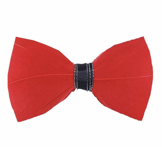 Red Handmade Feather Bow Tie