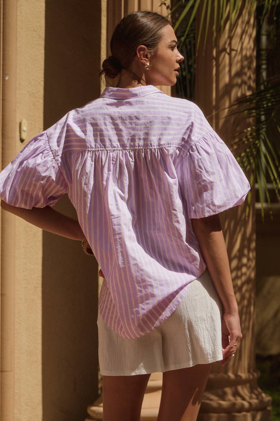 Lavender Striped Poplin Button Down Shirt