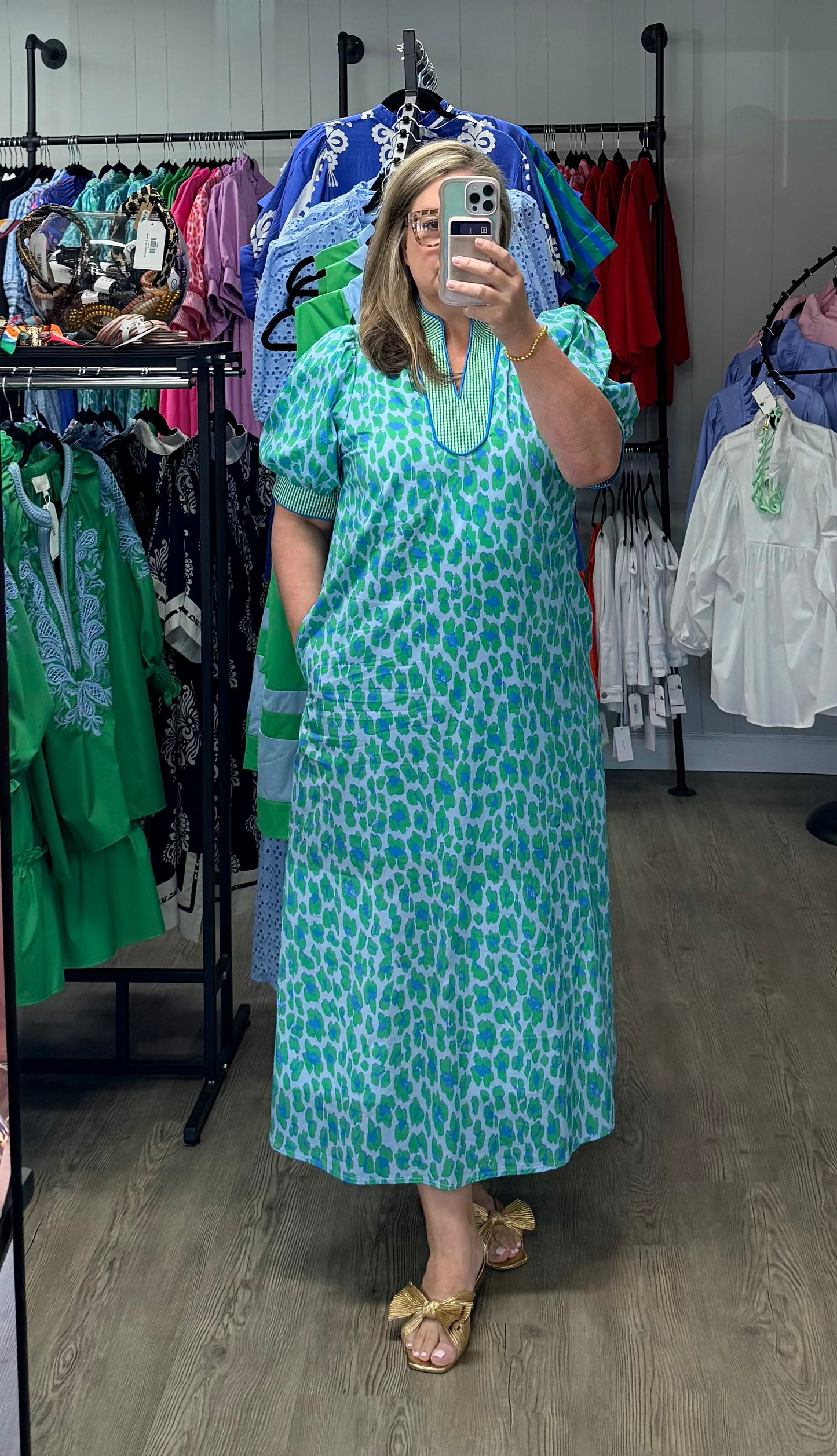 Preppy Teal Leopard Midi Dress