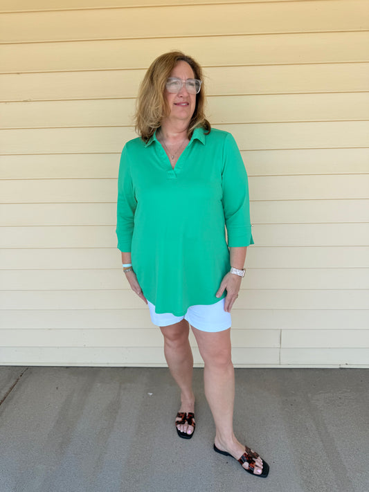 Cabana Green Lightweight Sun-Cool 3/4 Sleeve Blouse