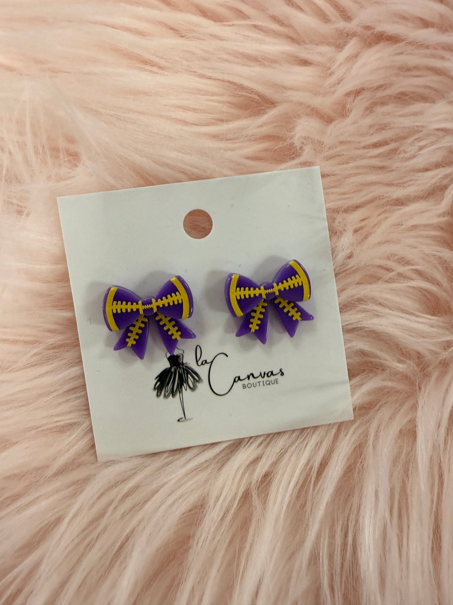 Purple Football Bow Earrings