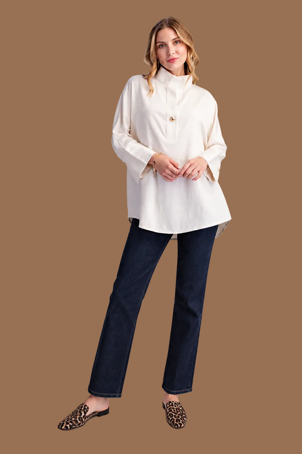 Ivory Collar Neck Button Placket Shirt