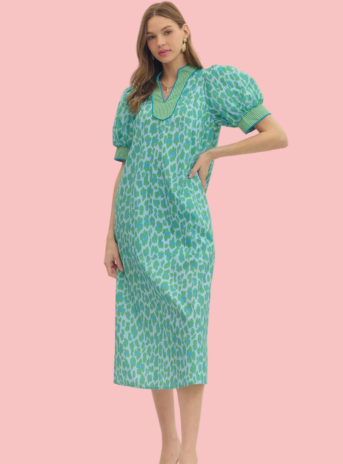 Preppy Teal Leopard Midi Dress – la Canvas Boutique