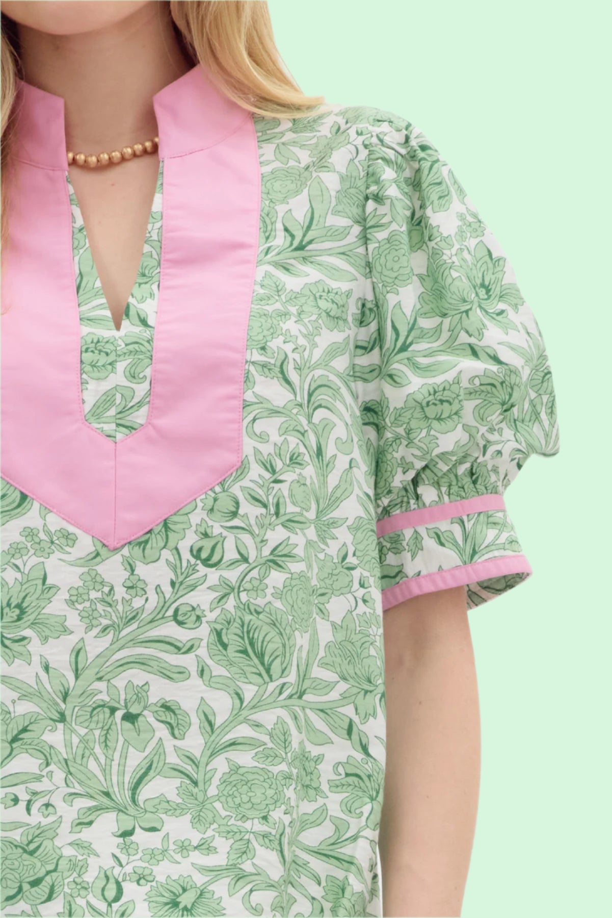 Green & Pink Floral Pull On Top