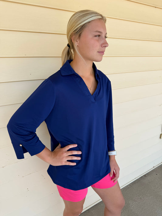 Coastal Navy Lightweight Sun-Cool 3/4 Sleeve Blouse