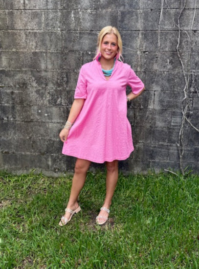 Bubblegum Pink Embossed Stripe Dress