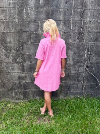 Bubblegum Pink Embossed Stripe Dress
