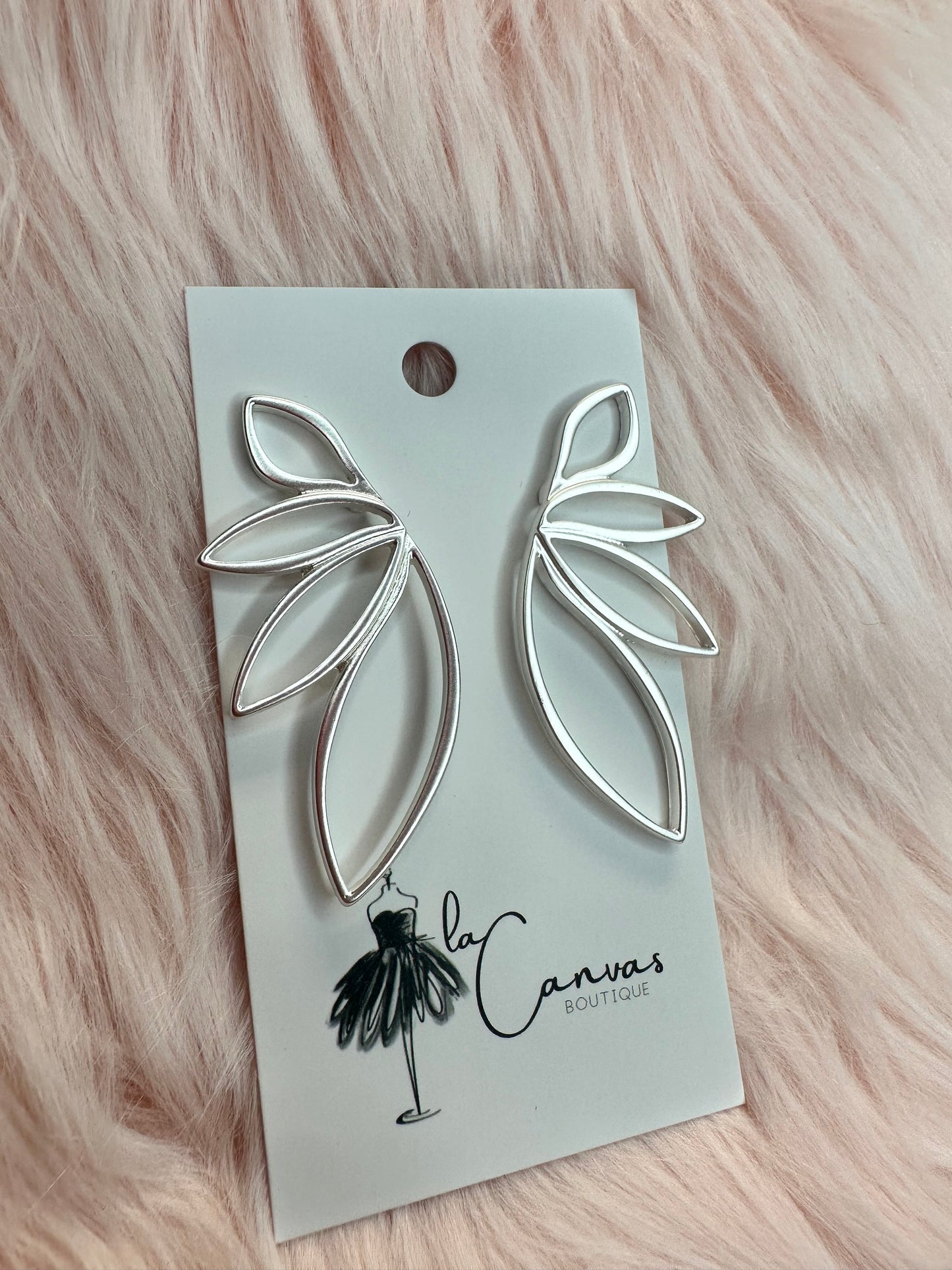 Silver Long Leaf Earrings