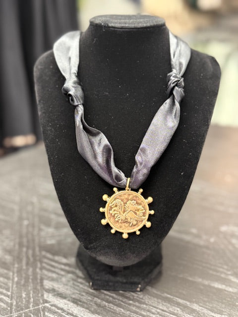 Black Gamecock Scarf Necklace