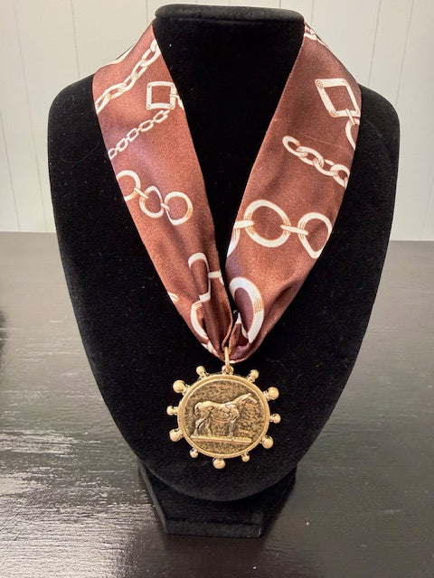 Brown Equestrian Scarf Necklace