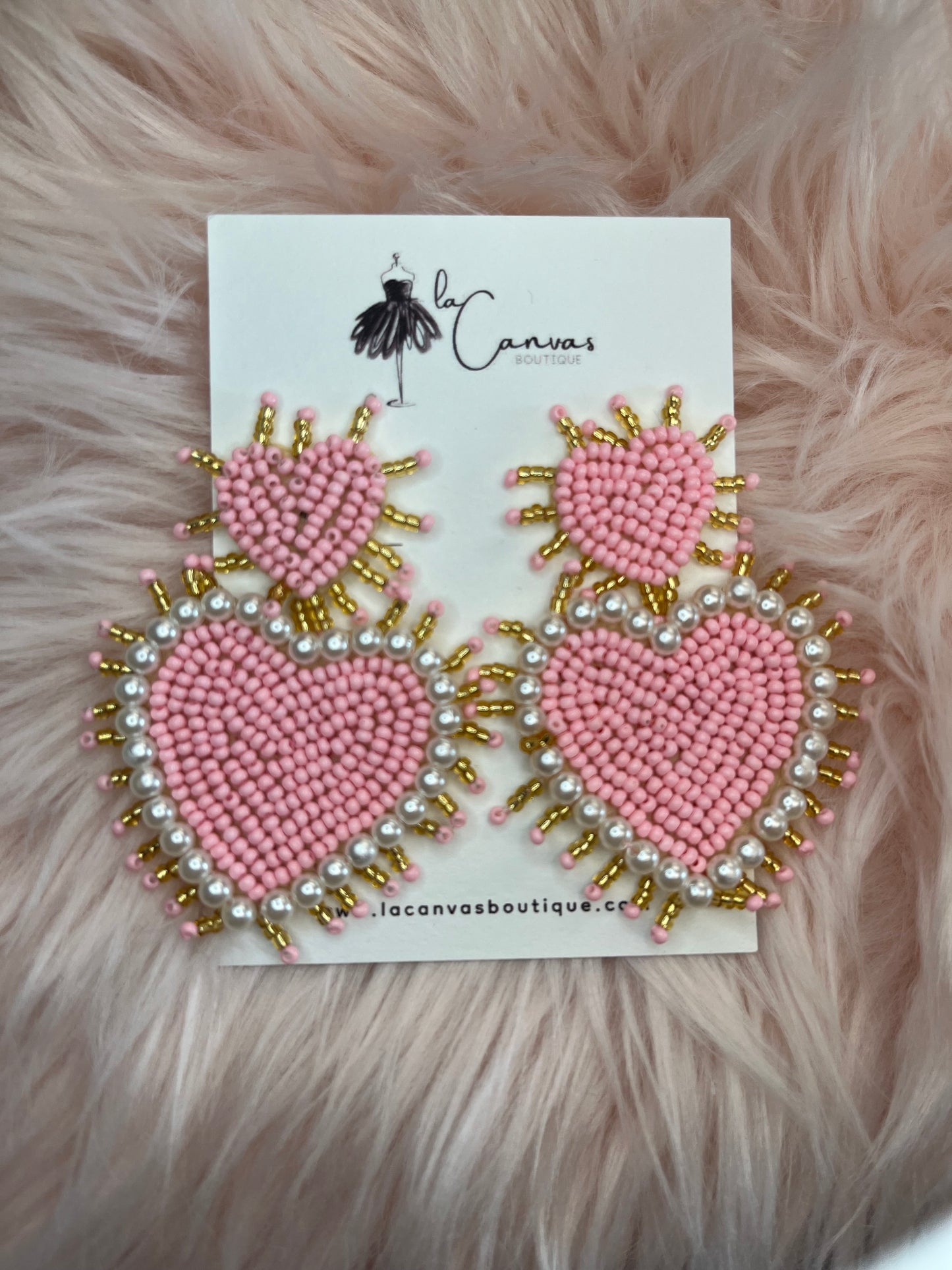 Pink Heart Beaded Dangle Earrings