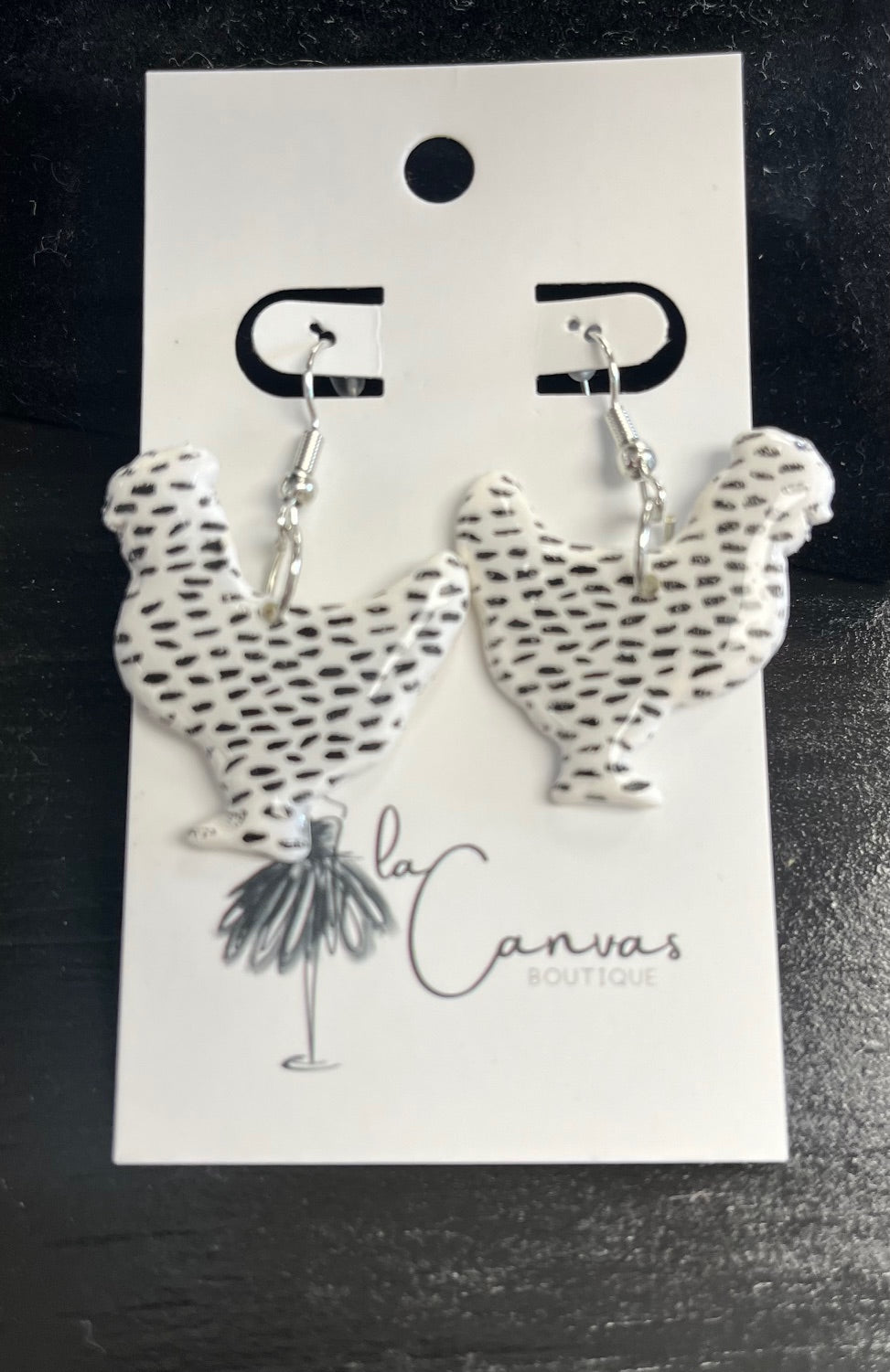 Black & White Chicken Earrings