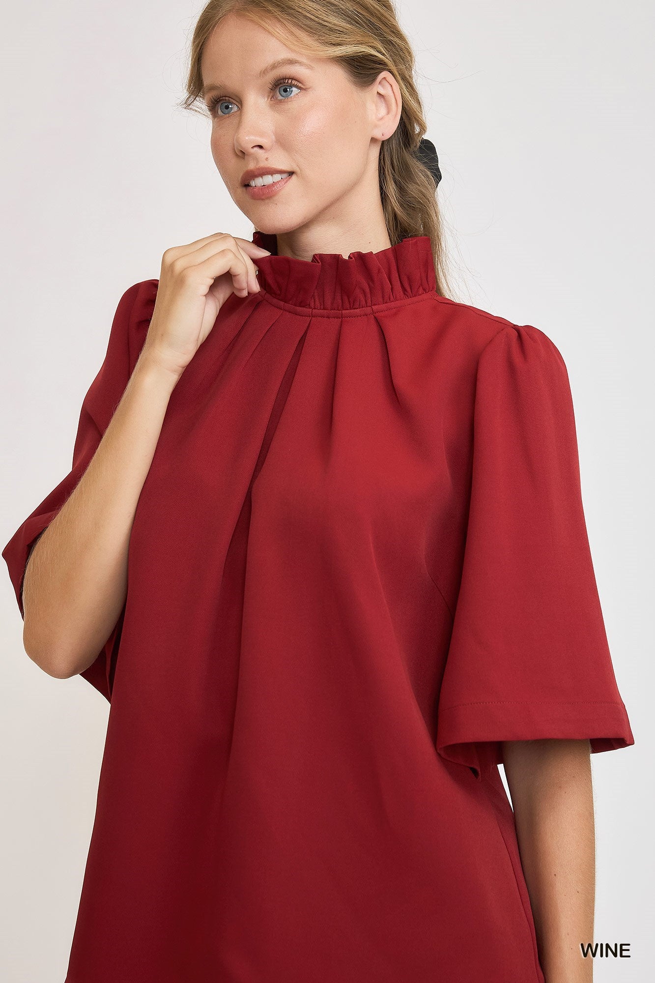 Red Wine Bell Sleeve Top with Back Tie