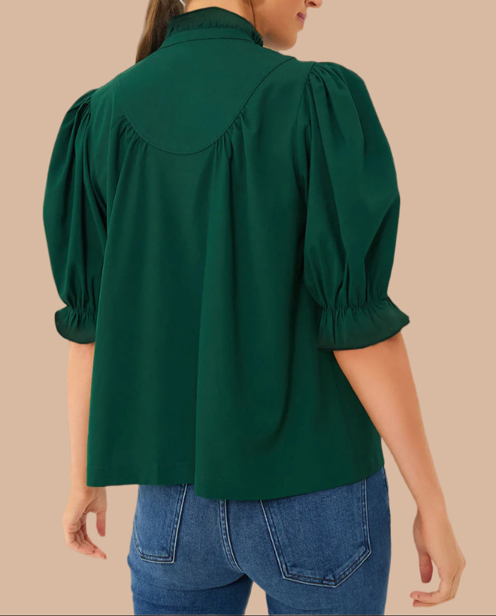 Dark Green Puff Sleeve Top