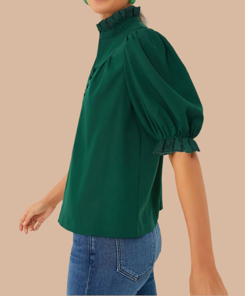 Dark Green Puff Sleeve Top