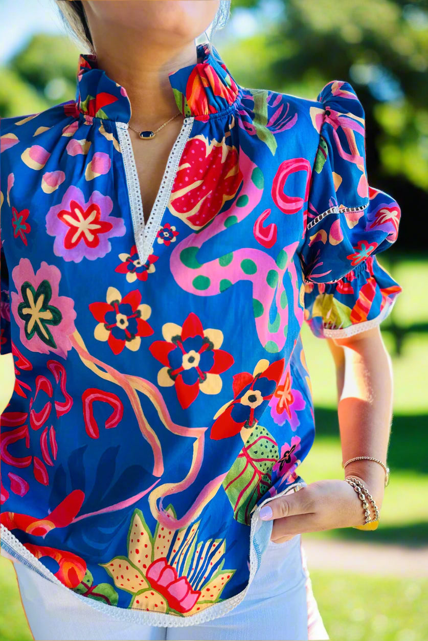 Royal Abstract Print Top