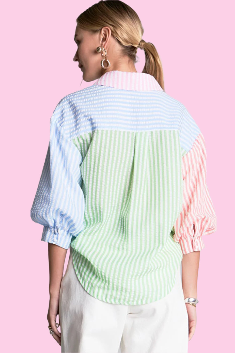 Striped Multi Color Block Button Up