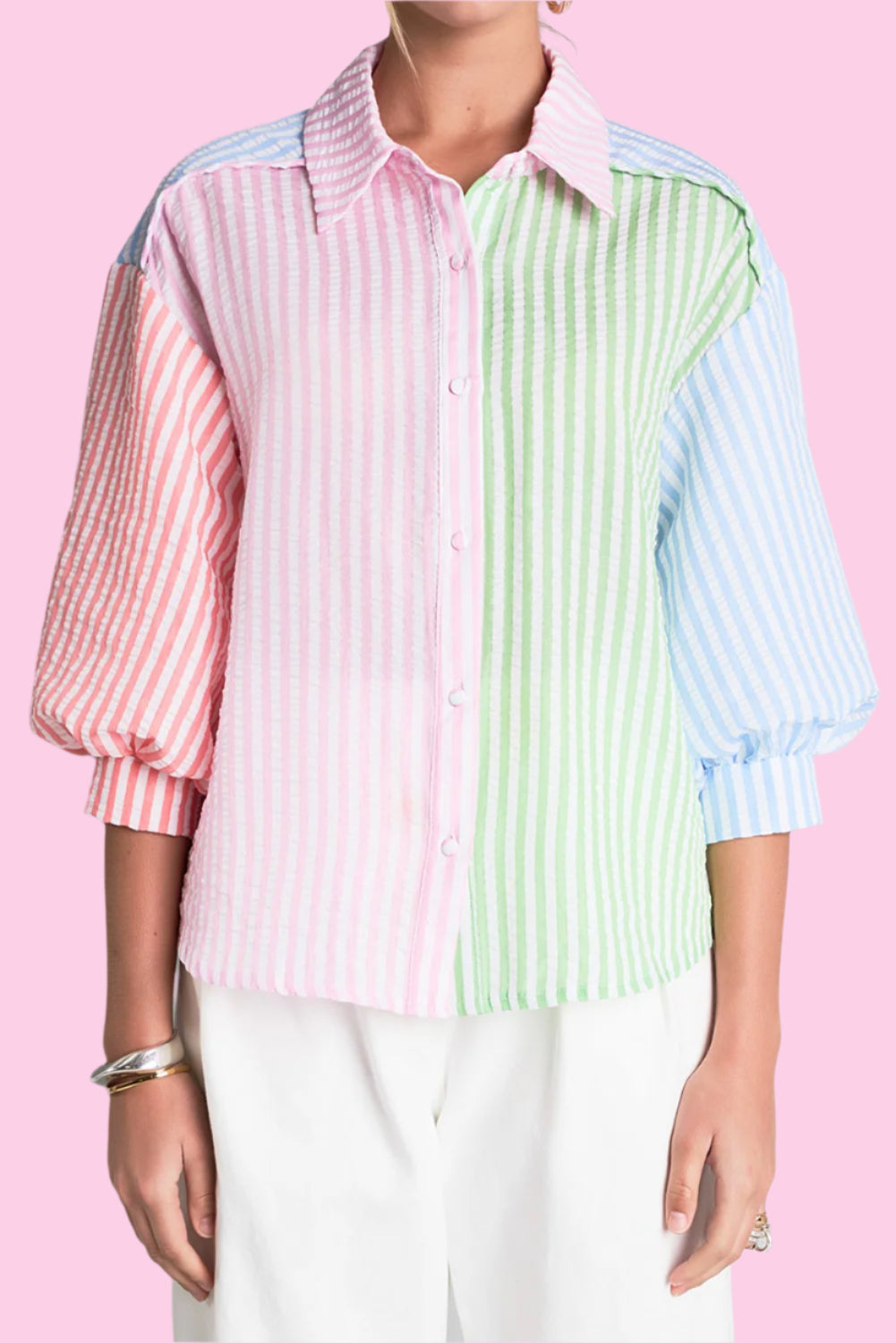 Striped Multi Color Block Button Up
