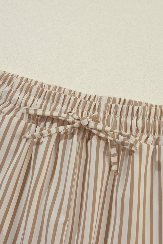 Khaki Stripe Wide Leg Drawstring Pants