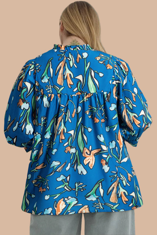 Blue Floral V-Neck Top