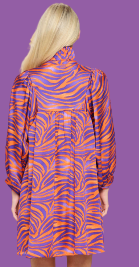 Fight Tigers Animal Print High Neck Ruffle Dress