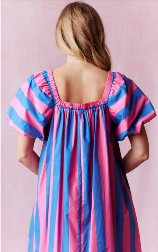 Royal & Pink Striped Poplin Dress