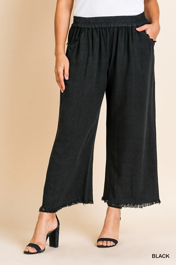 Black Linen Blend Wide Leg Pants
