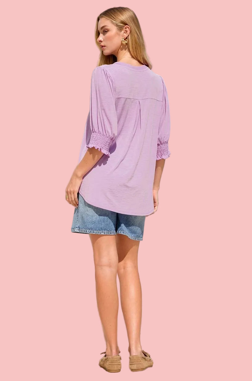Orchard Smocked 3/4 Sleeve Lizzy Top