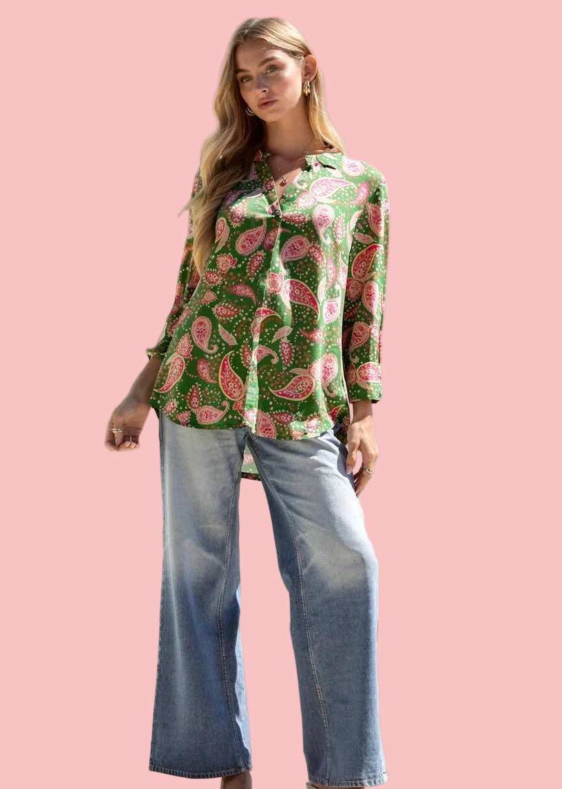 Paisley Print Kelly Green Top