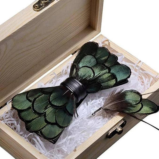 Handmade Green Feather Bow Tie