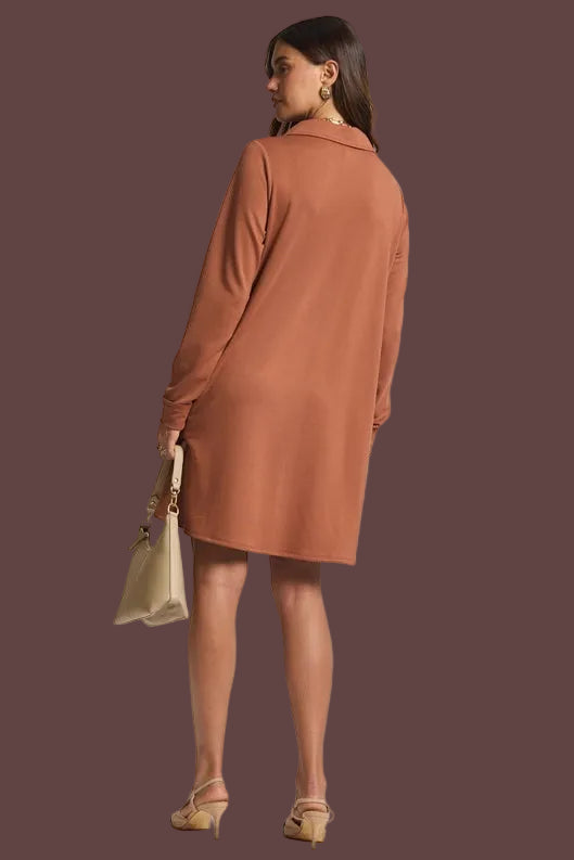 Caramel French Terry Long Sleeve Dress