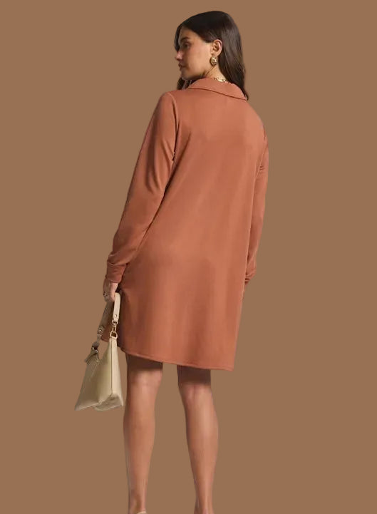 Caramel French Terry Long Sleeve Dress
