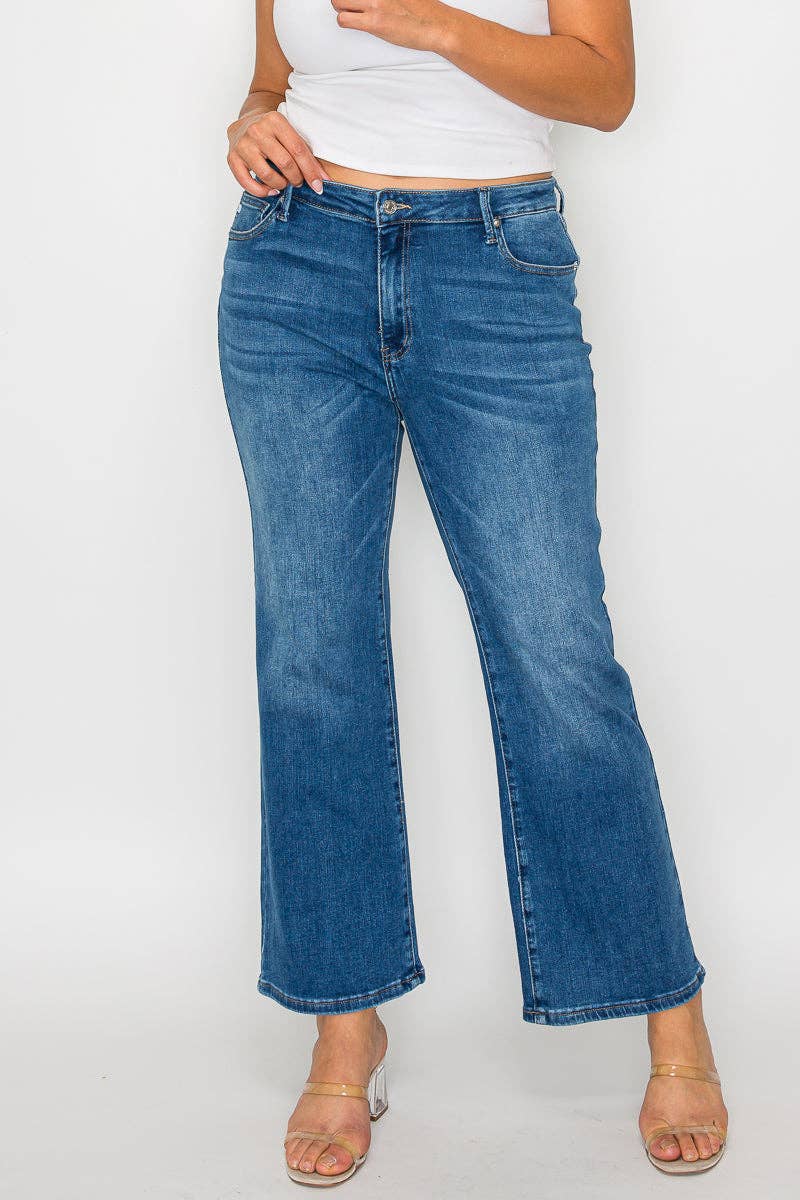 Medium Wash Mid Rise Ankle Straight Leg Jean