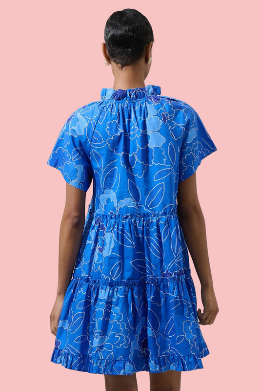 Maris Cobalt Floral Pallas Poplin Tiered Mini Dress