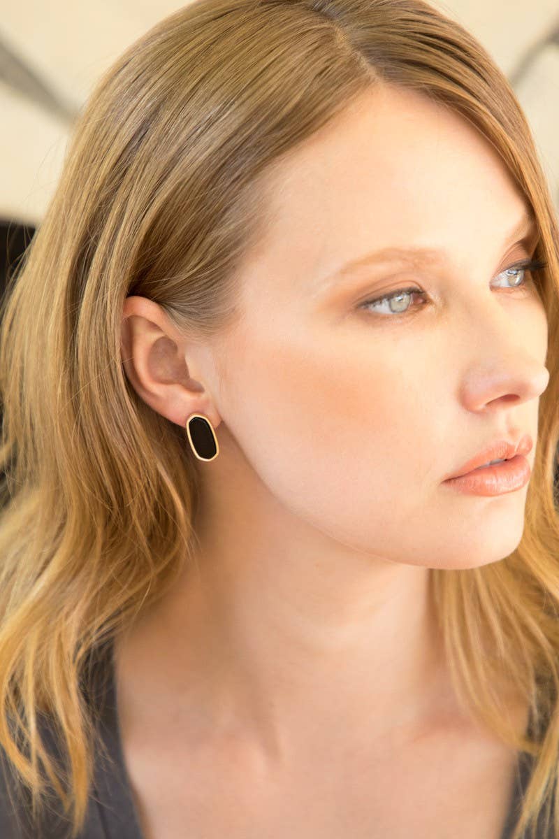 Black Natural Stone with Worn Metal Earrings
